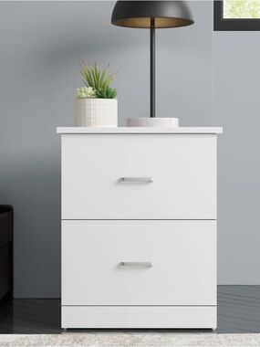 White 2-Drawer Nightstand with Modern Handles, Set of Two